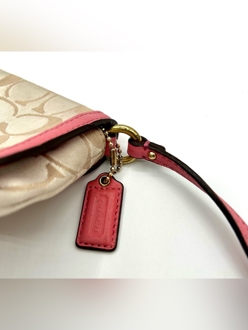 COACH Kristin Signature East/West Crossbody Bag- Khaki Canvas with Leather Trim. - Picture 7 of 16